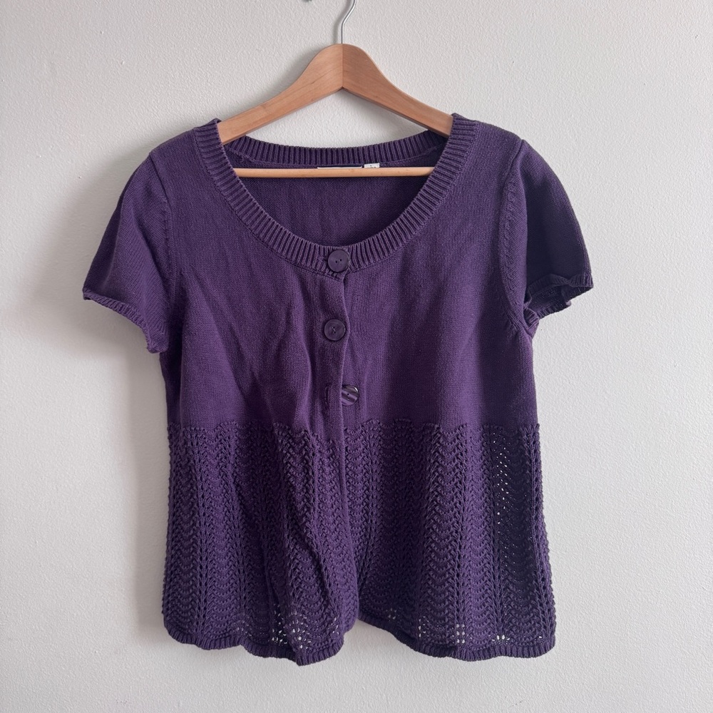 croft & barrow Deep Purple Short-Sleeve Knit Cardigan